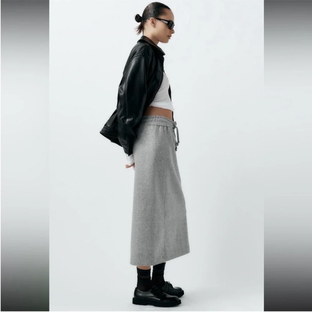Zara, Mid-Gray, STRAIGHT FELT TEXTURE SKIRT, Large